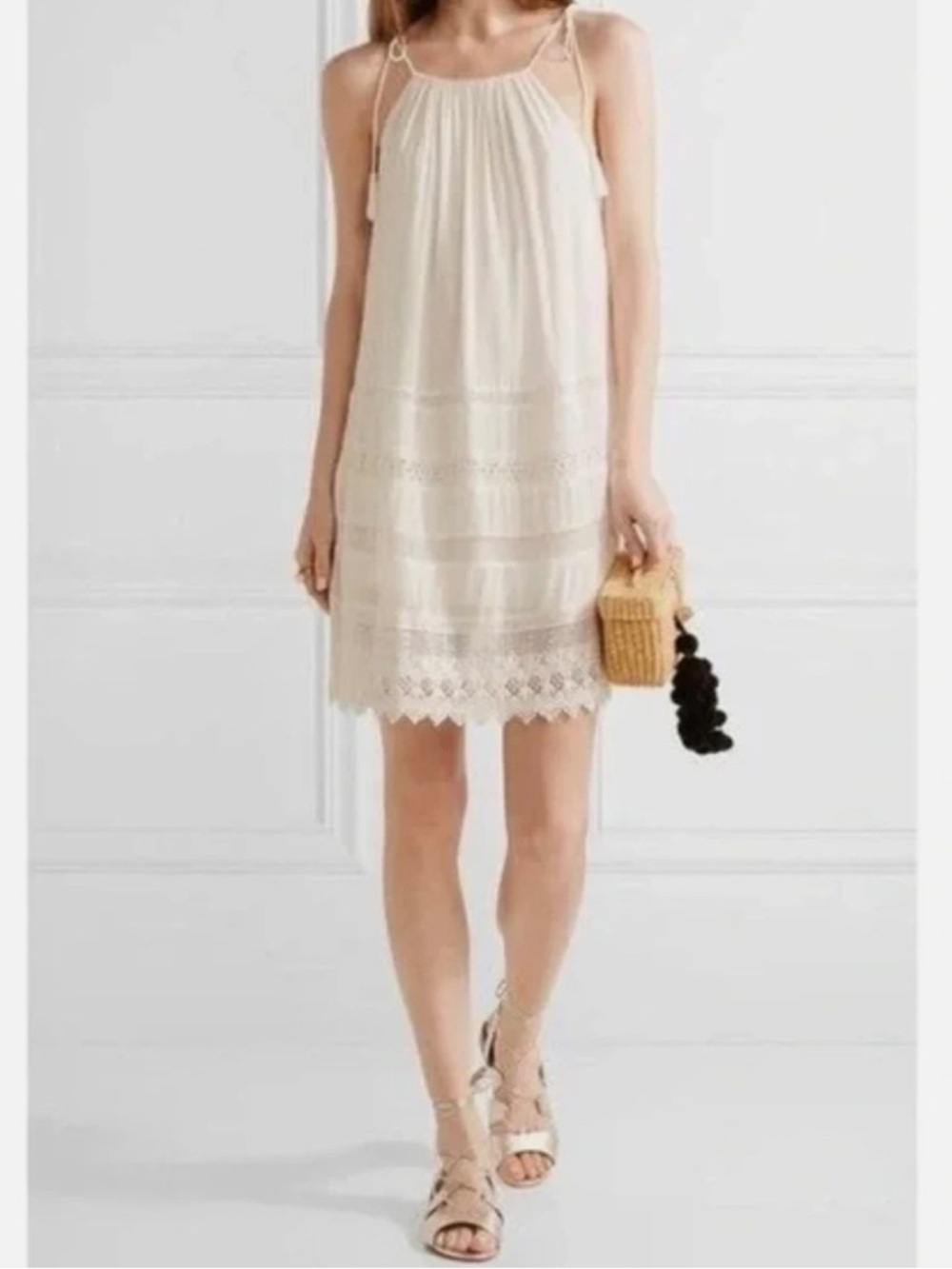 Alice + Olivia Ivory Crochet-Trim Maxi Sundress
